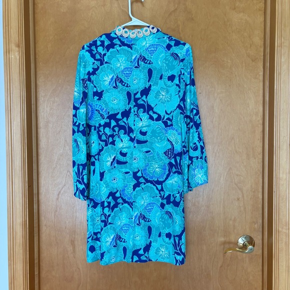 Lilly Pulitzer Tunic Dress Blue Green Floral Embroidery Zipper Women's Size 6 - Picture 7 of 9